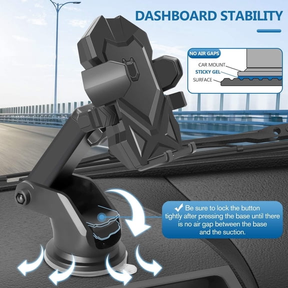 RFGBRG-Car Phone Mount Holder for Dashboard Windshield Compatible with All iPhone & Android Cell Phones, Black