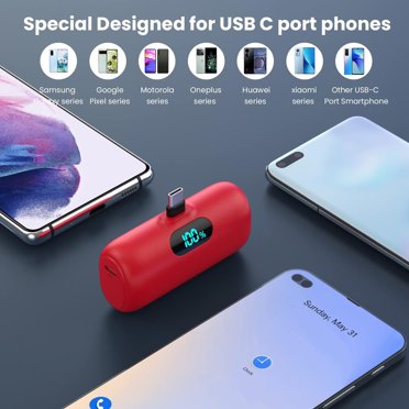 Mini Portable Charger 5000mAh Power Bank With Built-in USB C Cable | 15W PD, Lipstick Size