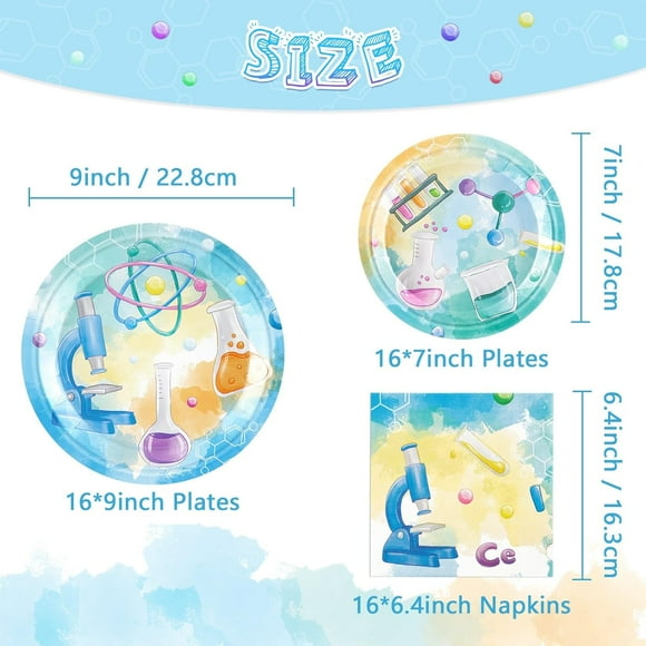 RFGBRG-Science Party Decorations - 48 Pcs Science Plates and Napkins Mad Scientist Birthday Decoration Chemistry Party Plates Set for Kids Little Scientist Labratory Favors for 16 Guests