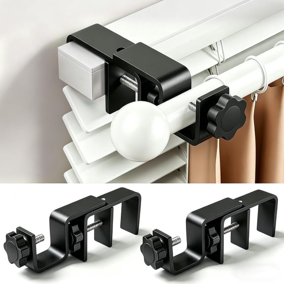 RFGUB No-Drill Curtain Rod Brackets for Outside-Mount Blinds, Tool-Free Holders Fit 1-2" Rectangular Headrails, Renter-Friendly with No Wall Damage, 2 Pack Black