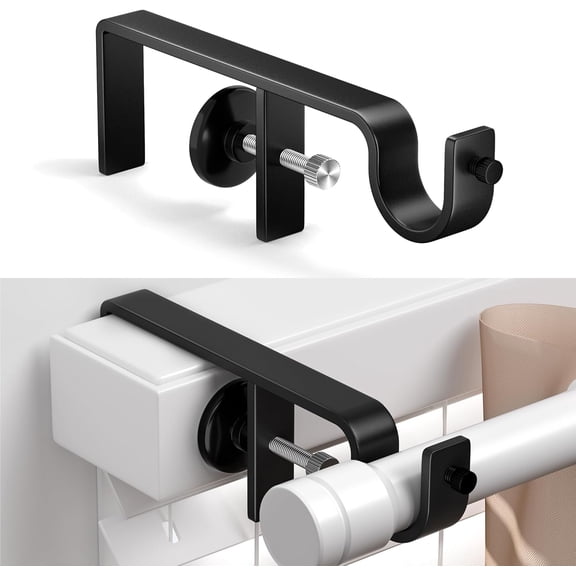 RFGUB Over-Blinds Curtain Rod Brackets for Outside-Mounted Blinds, No Drill, Adjustable Fit, Set of 2, Black