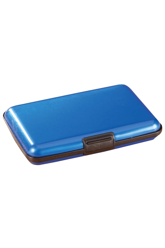 RFID Aluminum Credit Card Holder, Crushproof Design, Aluminum Design - Blue Design, Measures 4 1/4" Long x 3" Wide x 3/4" Deep