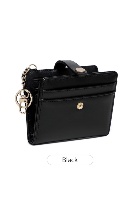 RFID Anti-theft Women's Short Wallet Simple Ultra-thin Bifold Coin Purse Multifunctional Keychain Zipper Card Holder Card Storage