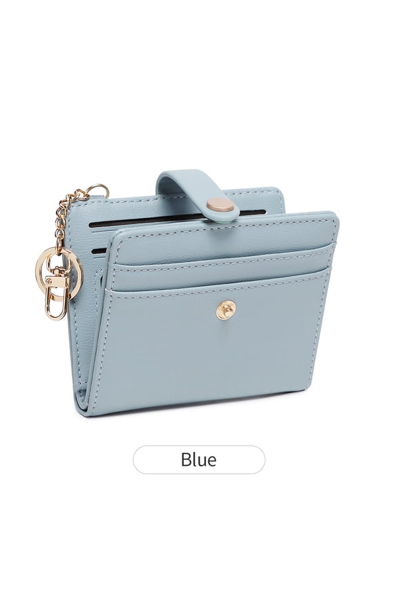 RFID Anti-theft Women's Short Wallet Simple Ultra-thin Bifold Coin Purse Multifunctional Keychain Zipper Card Holder Card Storage