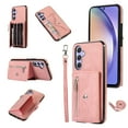 thumbnail image 1 of RFID BLOCKING Wallet Case for Samsung Galaxy A25 5G with Card Holder, Zipper Pocket Kickstand Function Shockproof Purse Phone Cover with Removable Shoulder Strap & Wrist Strap, Rosegold, 1 of 10