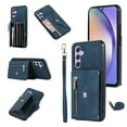 thumbnail image 1 of RFID BLOCKING Wallet Case for Samsung Galaxy A26 5G with Card Holder, Zipper Pocket Kickstand Function Shockproof Purse Phone Cover with Removable Shoulder Strap & Wrist Strap, Blue, 1 of 10
