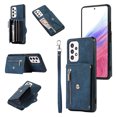 thumbnail image 1 of RFID BLOCKING Wallet Case for Samsung Galaxy A32 5G with Card Holder, Zipper Pocket Kickstand Function Shockproof Purse Phone Cover with Removable Shoulder Strap & Wrist Strap, Blue, 1 of 10