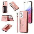thumbnail image 1 of RFID BLOCKING Wallet Case for Samsung Galaxy A53 5G with Card Holder, Zipper Pocket Kickstand Function Shockproof Purse Phone Cover with Removable Shoulder Strap & Wrist Strap, Rosegold, 1 of 10