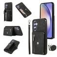 thumbnail image 1 of RFID BLOCKING Wallet Case for Samsung Galaxy A56 5G with Card Holder, Zipper Pocket Kickstand Function Shockproof Purse Phone Cover with Removable Shoulder Strap & Wrist Strap, Black, 1 of 10