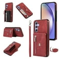 thumbnail image 1 of RFID BLOCKING Wallet Case for Samsung Galaxy A56 5G with Card Holder, Zipper Pocket Kickstand Function Shockproof Purse Phone Cover with Removable Shoulder Strap & Wrist Strap, Red, 1 of 10