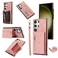 thumbnail image 1 of RFID BLOCKING Wallet Case for Samsung Galaxy S23 Ultra with Card Holder, Zipper Pocket Kickstand Function Shockproof Purse Phone Cover with Removable Shoulder Strap & Wrist Strap, Rosegold, 1 of 10