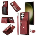 thumbnail image 1 of RFID BLOCKING Wallet Case for Samsung Galaxy S24 Ultra with Card Holder, Zipper Pocket Kickstand Function Shockproof Purse Phone Cover with Removable Shoulder Strap & Wrist Strap, Red, 1 of 10