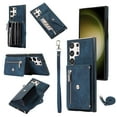 thumbnail image 1 of RFID BLOCKING Wallet Case for Samsung Galaxy S25 Ultra with Card Holder, Zipper Pocket Kickstand Function Shockproof Purse Phone Cover with Removable Shoulder Strap & Wrist Strap, Blue, 1 of 10