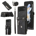 thumbnail image 1 of RFID BLOCKING Wallet Case for Samsung Galaxy Z Flip 4 5G with Card Holder, Zipper Pocket Kickstand Function Shockproof Purse Phone Cover with Removable Shoulder Strap & Wrist Strap,Black, 1 of 10