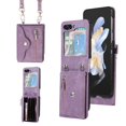 thumbnail image 1 of RFID BLOCKING Wallet Case for Samsung Galaxy Z Flip 5 5G with Card Holder, Zipper Pocket Kickstand Function Shockproof Purse Phone Cover with Removable Shoulder Strap & Wrist Strap, Purple, 1 of 1