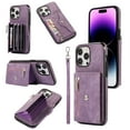 thumbnail image 1 of RFID BLOCKING Wallet Case for iPhone 16 with Card Holder, Zipper Pocket Kickstand Function Shockproof Purse Phone Cover with Removable Shoulder Strap & Wrist Strap, Purple, 1 of 10