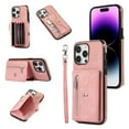 thumbnail image 1 of RFID BLOCKING Wallet Case for iPhone 16 Plus with Card Holder, Zipper Pocket Kickstand Function Shockproof Purse Phone Cover with Removable Shoulder Strap & Wrist Strap, Rosegold, 1 of 10
