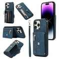 thumbnail image 1 of RFID BLOCKING Wallet Case for iPhone 16 Plus with Card Holder, Zipper Pocket Kickstand Function Shockproof Purse Phone Cover with Removable Shoulder Strap & Wrist Strap, Blue, 1 of 10