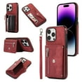 thumbnail image 1 of RFID BLOCKING Wallet Case for iPhone 16 Plus with Card Holder, Zipper Pocket Kickstand Function Shockproof Purse Phone Cover with Removable Shoulder Strap & Wrist Strap, Red, 1 of 10