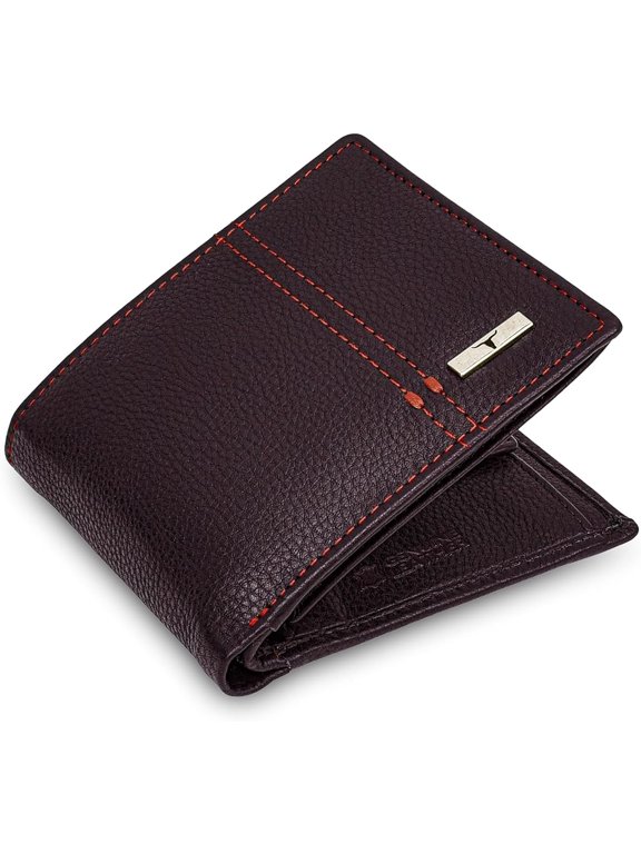 RFID Bifold Leather Wallet For Men with Flip Up ID in Vintage Buffalo Brown