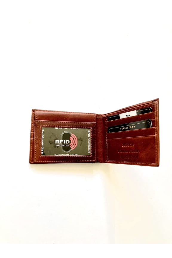 RFID Bifold Leather Wallet with Hidden Compartment