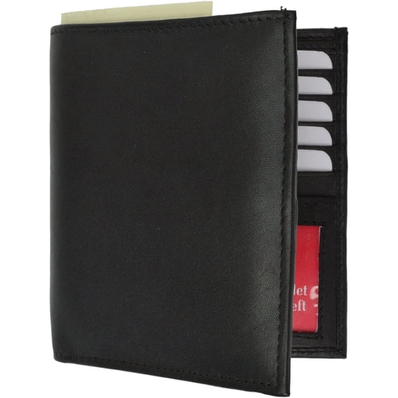 RFID Blocking 2 ID Bifold Hipster Credit Card Wallet Genuine Cowhide Leather Black