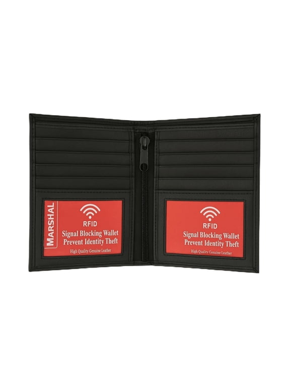 RFID Blocking 2 ID Bifold Hipster Credit Card Wallet Genuine Cowhide Leather Black