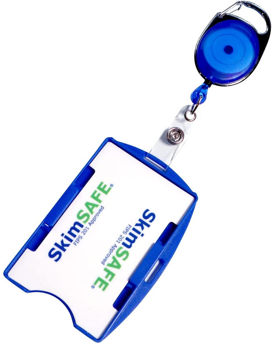 RFID Blocking Badge Holder with Retractable Carabiner Clip Badge Reel ...