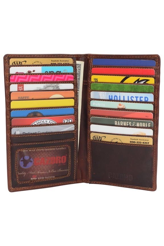 RFID Blocking Bifold Crazy Horse Leather Credit Card ID Holder Long Wallet