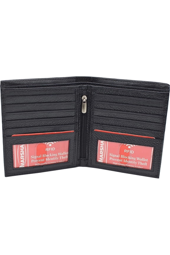 RFID Blocking Bifold Hipster Credit Card 2 ID Wallet Genuine Cowhide Leather