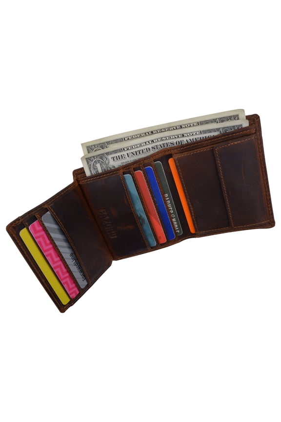RFID Blocking Bifold Trifold Hybrid Crazy Horse Leather Mens Wallet by Cazoro