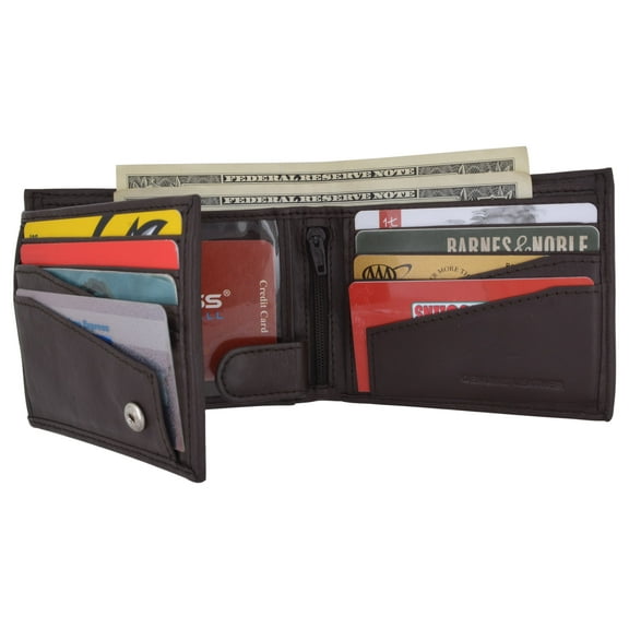 RFID Blocking Bifold Wallets for Men Leather Credit Card Wallet 2 ID Windows & Snap Closure Security High Capacity