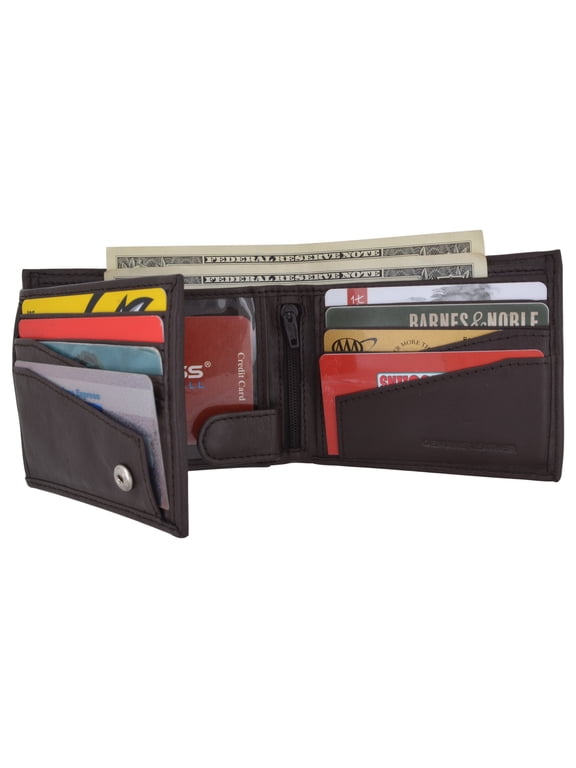 RFID Blocking Bifold Wallets for Men Leather Credit Card Wallet 2 ID Windows & Snap Closure Security High Capacity