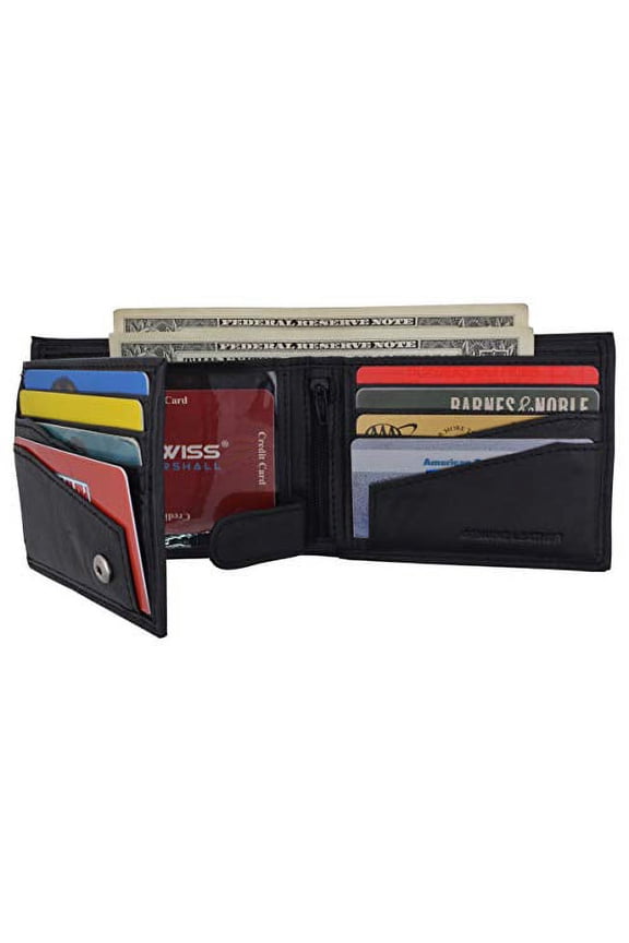 RFID Blocking Bifold Wallets for Men Leather Credit Card Wallet 2 ID Windows & Snap Closure Security High Capacity