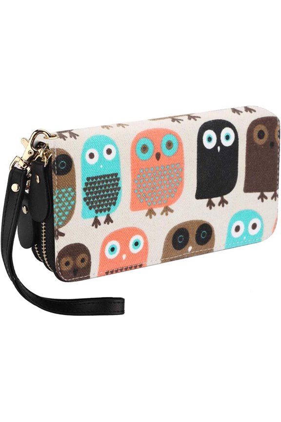 RFID Blocking Bohemian Purse Wallet Canvas Elephant Handbag with Pocket and Strap