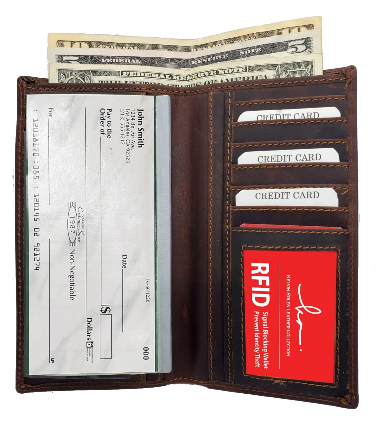 Brown Genuine Cowhide Checkbook Wallet - Rodeo Style, Handmade By Amish Craftsmen, 6 Card Slots - View #7
