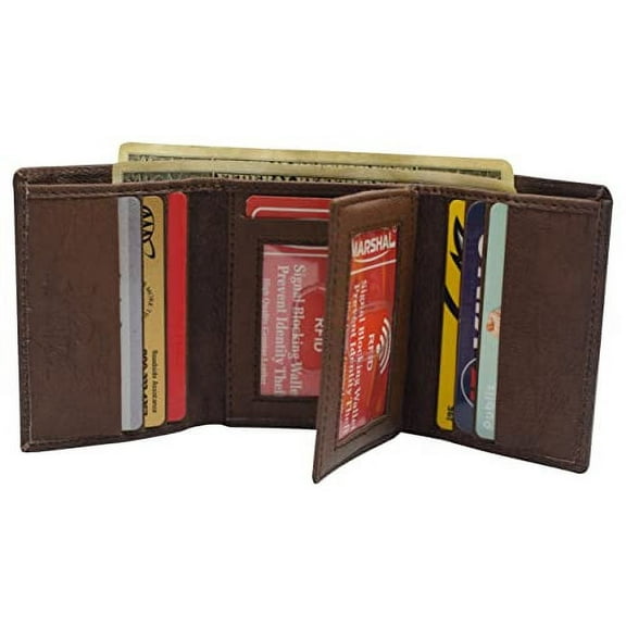 RFID Blocking Brown Men's Wallet Premium Leather Trifold Classic Wallets for Men