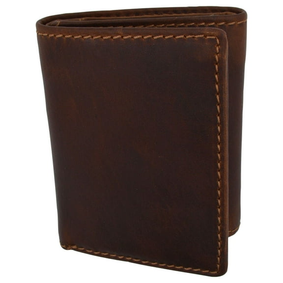 RFID Blocking Brown Vintage Leather Men's Trifold Center Flap Wallet