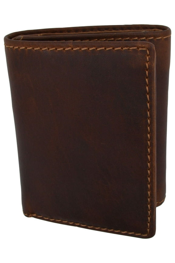 RFID Blocking Brown Vintage Leather Men's Trifold Center Flap Wallet