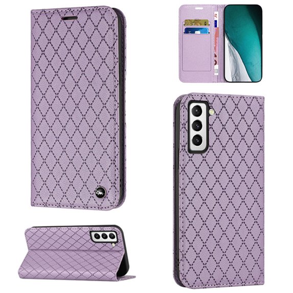 RFID Blocking Card Holder Slot for Samsung S21 Wallet Case, Folio Protective Wallet Pocket Credit Slots Retro Flip PU Leather Card Holder Kickstand Cover For Samsung Galaxy S21,Purple