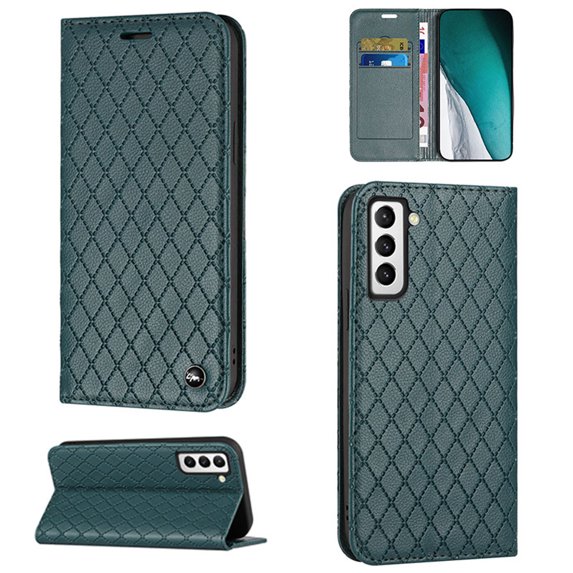 RFID Blocking Card Holder Slot for Samsung S21 Wallet Case, Folio Protective Wallet Pocket Credit Slots Retro Flip PU Leather Card Holder Kickstand Cover For Samsung Galaxy S21,Green