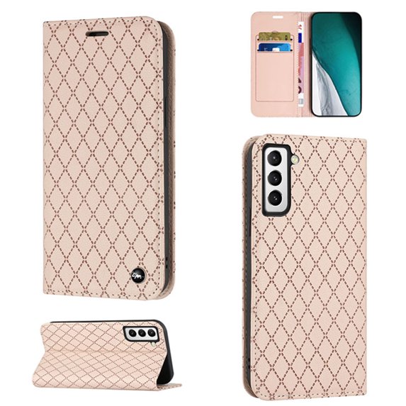 RFID Blocking Card Holder Slot for Samsung S22 Wallet Case, Folio Protective Wallet Pocket Credit Slots Retro Flip PU Leather Card Holder Kickstand Cover For Samsung Galaxy S22, Pink