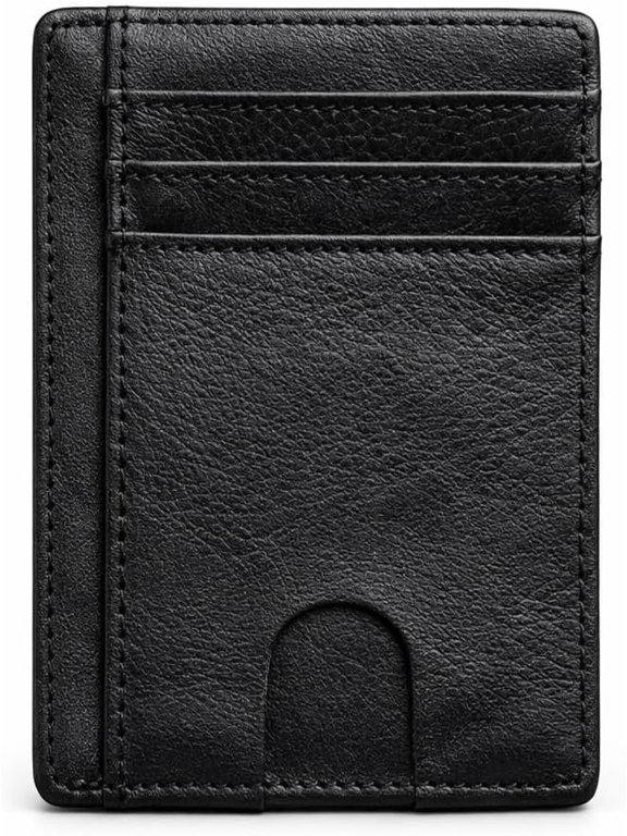RFID Blocking Card Holder with ID Window, Slim Minimalist Front Pocket Wallet for Men & Women, 6 Card Slots + Extra Pockets, Box Included - Black