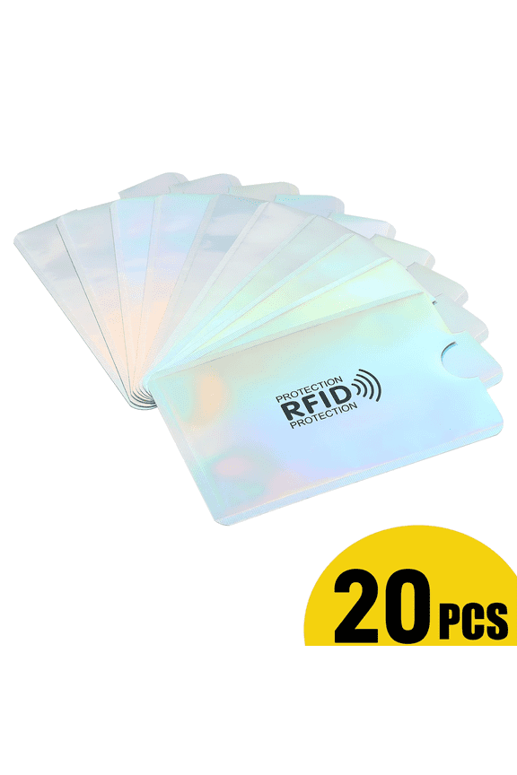 RFID Blocking Card Sleeves, 20 Pack Ultra Thin Credit Card Protectors, Laser Silver Aluminum RFID Shield Sleeves for Credit, Debit, ID & ATM Cards