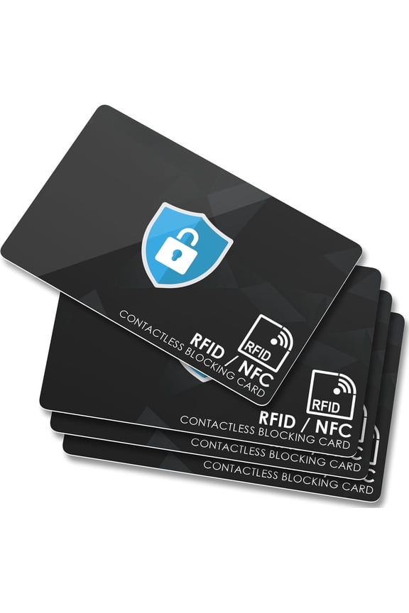 RFID Blocking Card - Slim RFID and NFC Contactless Credit and Debit Card Protector for Wallets and Purses - 4 Pack