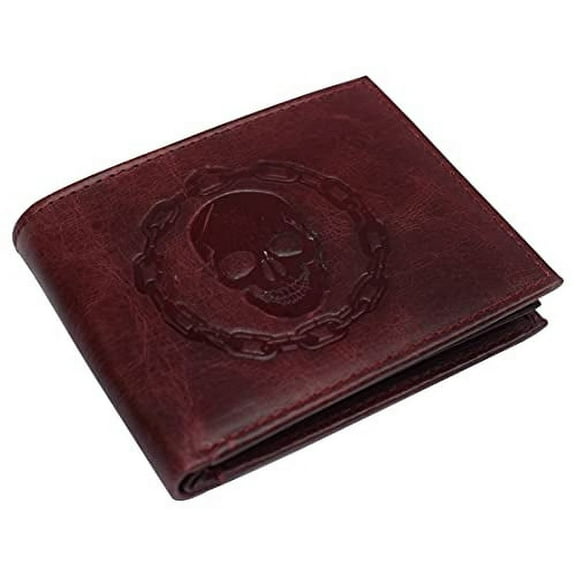 RFID Blocking Chain Skull Men's Bifold Genuine Leather Wallets