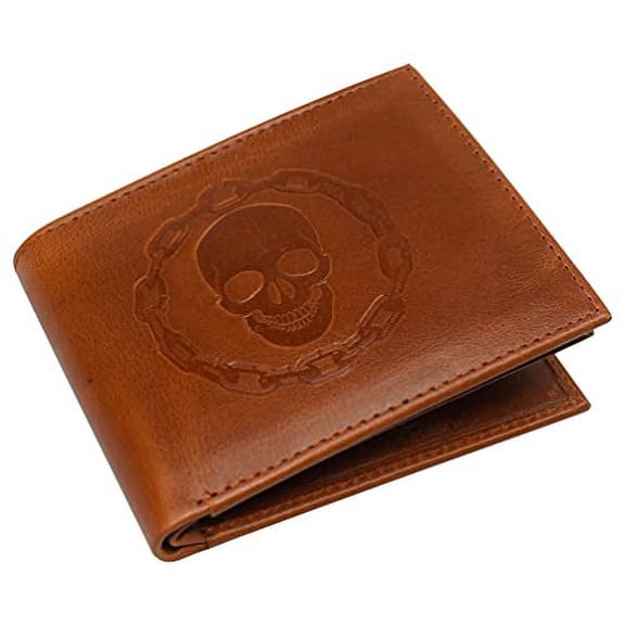RFID Blocking Chain Skull Men's Bifold Genuine Leather Wallets
