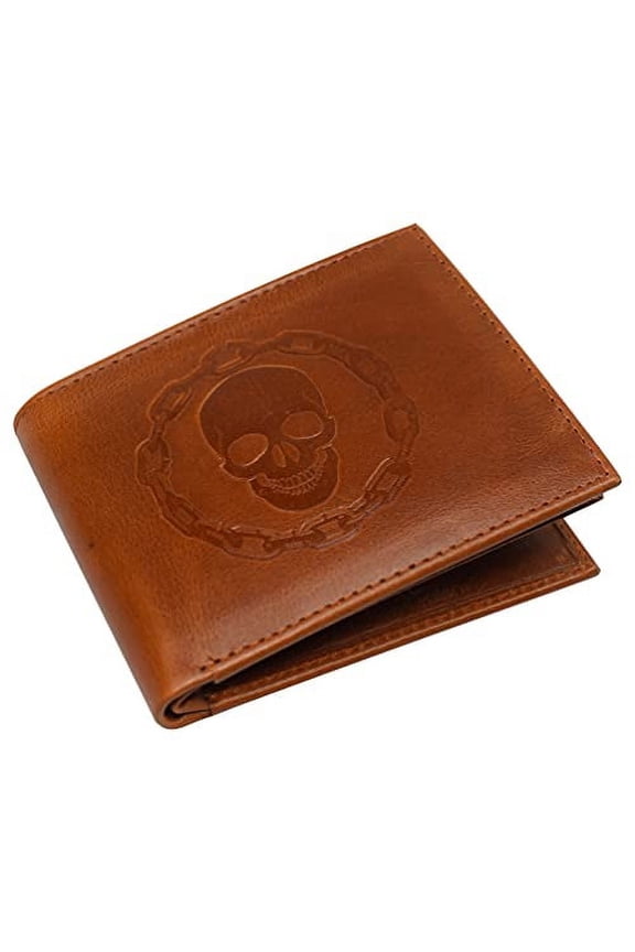 RFID Blocking Chain Skull Men's Bifold Genuine Leather Wallets