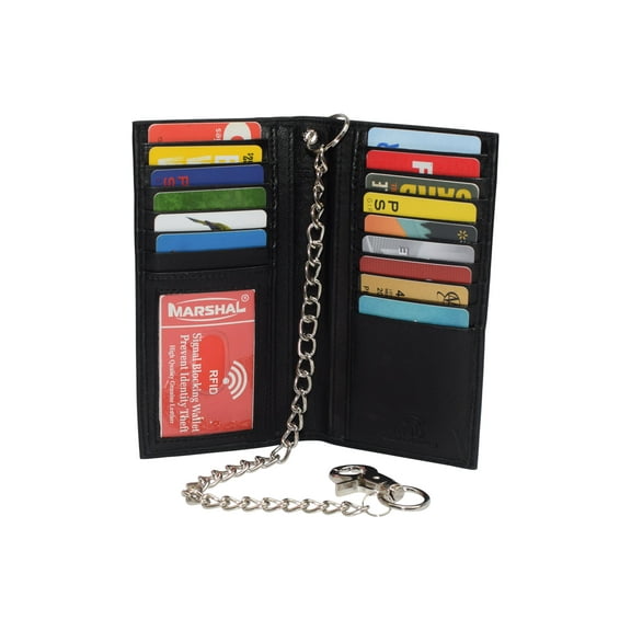 RFID Blocking Chain Wallets for Men Biker Long Bifold Genuine Leather Wallet with Chain