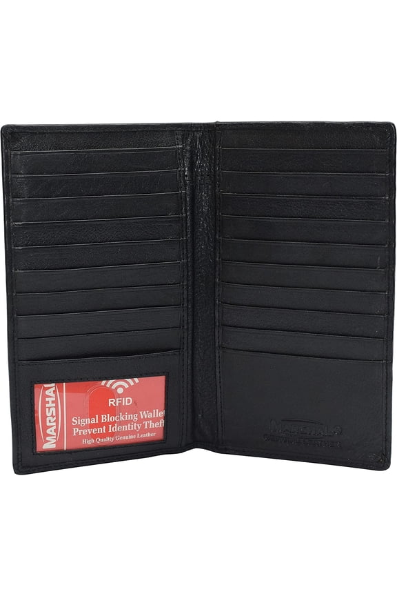 RFID Blocking Cowhide Leather Men's Long ID Credit Card Security Wallet Black